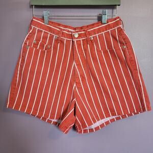 Skoozi Vintage 1980s 100% Cotton High Waisted Wide Leg Striped Dungaree Shorts